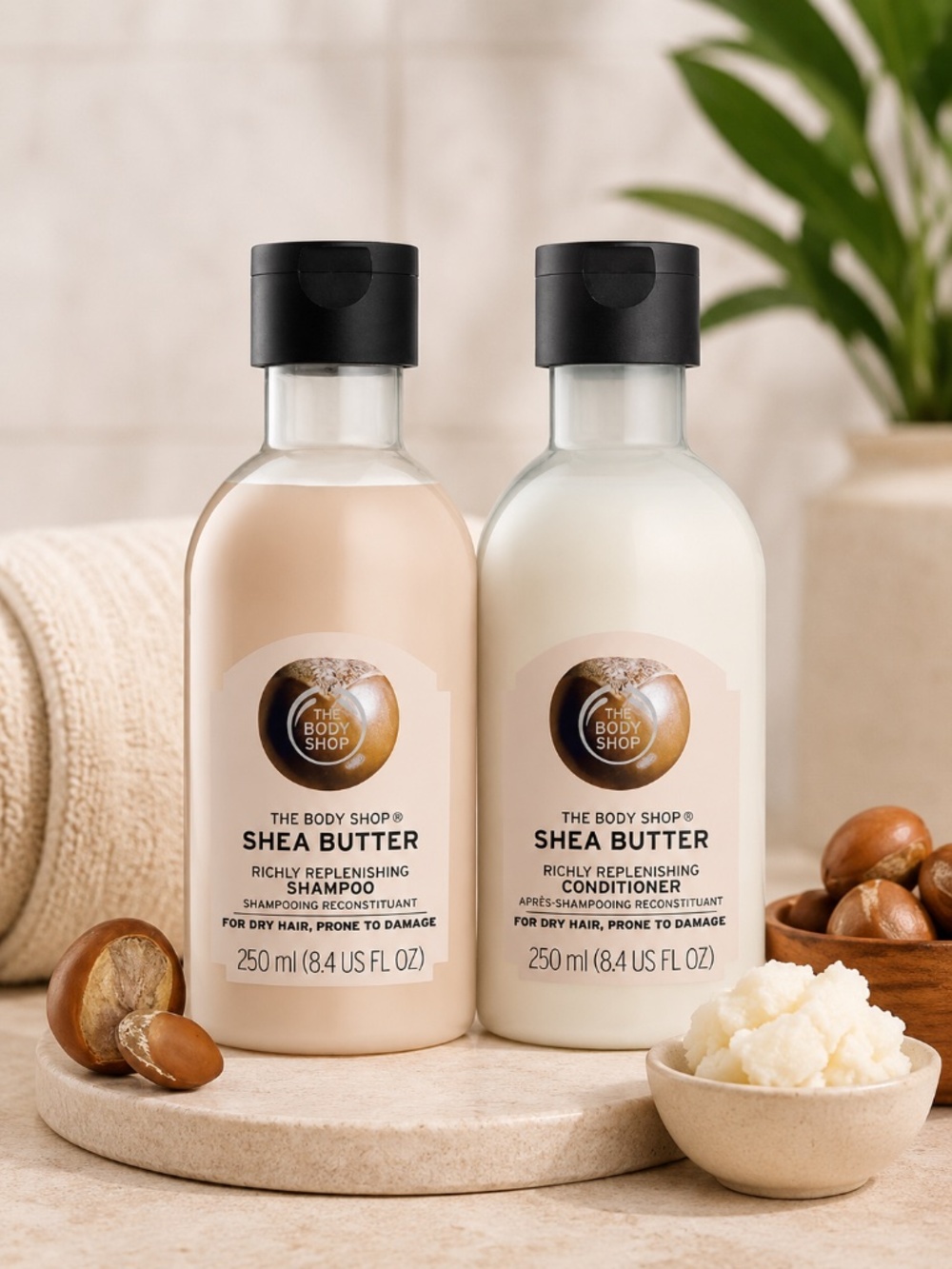 The Body Shop Shea Butter Shampoo Conditioner Set 8.4 oz Dry Hair Vegan 2pc